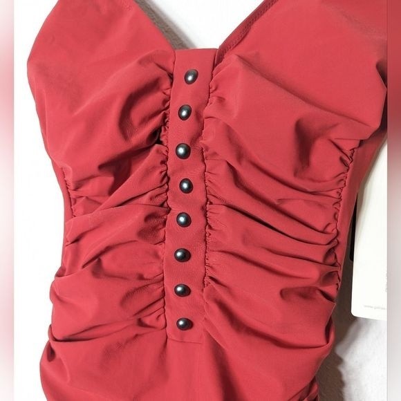 Gottex Red One Piece Swim Suit Ruched Studded Maillot size 6 NWT - Picture 3 of 12